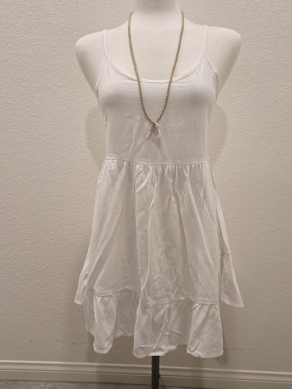 New White Tiered Spaghetti Strap Sundress